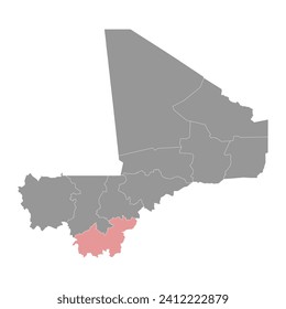 Sikasso region map, administrative division of Mali. Vector illustration.