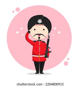 Sikh British King's And Queen's Guard Cartoon Vector 