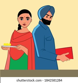 Sikh couple celebrating gurupurab on occasion of gurunanak birthday