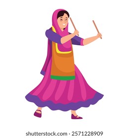 sikh dancer woman with sticks isolated