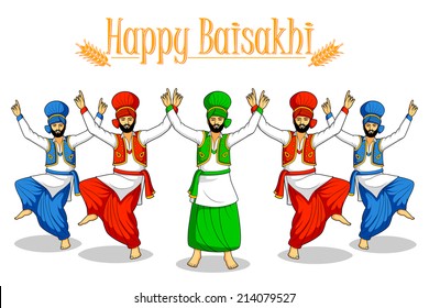 Sikh doing Bhangra, folk dance of Punjab, India in vector