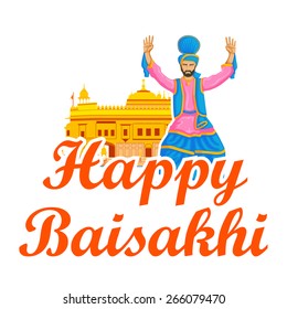 Sikh doing Bhangra, folk dance of Punjab, India for Happy Baisakhi in vector