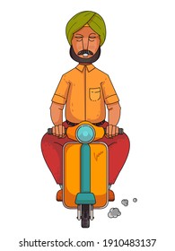 Sikh Man Riding A Scooter