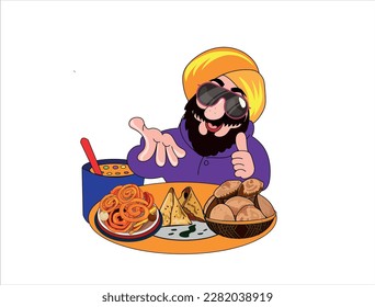 Sikh man selling asian food vector illustration on white background