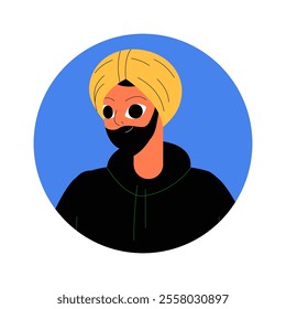 Sikh Man With Yellow Turban And Beard Avatar In Flat Vector Illustration Symbolizing Diversity, Tradition, And Culture, Isolated On White Background