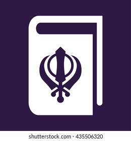 Sikhism book icon . Book icon with Khanda symbol . Vector illustration
