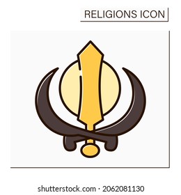 Sikhism Color Icon. Warrior Religion.Spiritual Teachings Of Guru. Khanda Symbol. Religion Concept. Isolated Vector Illustration