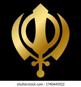 Sikhism faith symbol isolated. Sacred god religious golden sign swords outline on white background vector design illustration. Traditional religion and belief concept
