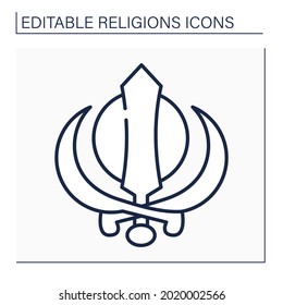 Sikhism Line Icon. Warrior Religion.Spiritual Teachings Of Guru. Khanda Symbol. Religion Concept. Isolated Vector Illustration. Editable Stroke