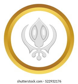 Sikhism symbol vector icon in golden circle, cartoon style isolated on white background