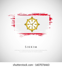 Sikkim flag made in brush stroke background. Creative Sikkim national country flag icon. Abstract painted grunge style brush flag background.