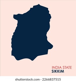 Sikkim, India, vector map,  High detailed silhouette illustration. Map of Sikkim, Solid Map of Indian State Sikkim, Map of Sikkim with Colour.