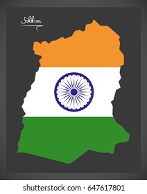 Sikkim map with Indian national flag illustration