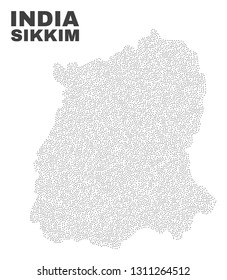 Sikkim State map designed with little dots. Vector abstraction in black color is isolated on a white background. Scattered little dots are organized into Sikkim State map.