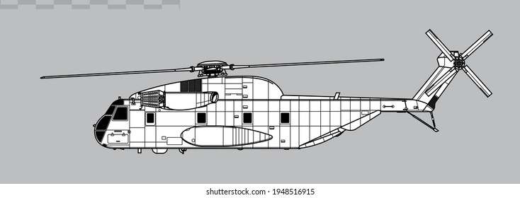 Sikorsky CH-53 Sea Stallion. Vector drawing of heavy-lift helicopter. Side view. Image for illustration and infographics.