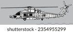 Sikorsky HH-60H Rescue Hawk. Vector drawing of search and rescue helicopter. Side view. Image for illustration and infographics.
