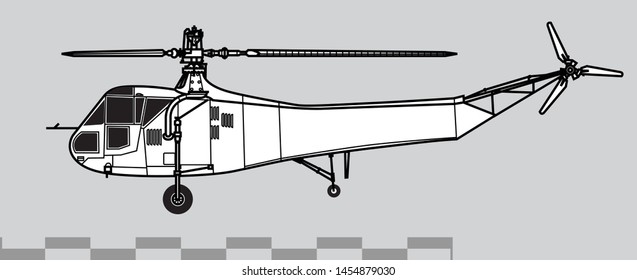 Sikorsky R-4 Hoverfly. Outline vector drawing