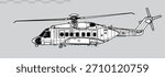 Sikorsky S-92A. Vector drawing of search and rescue helicopter. Side view. Image for illustration and infographics.