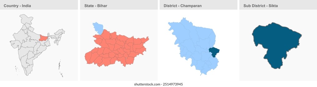 Sikta map (District Champaran,State Bihar, Republic of India), Champaran District, Bihar State, Republic of India, Government of Bihar, Indian territory, Eastern India, politics, village, tourism