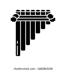 Siku black glyph icon. Traditional peruvian wind musical instrument. Hispanic panpipes. Pan flute, zamponia. Folk instrument from Peru. Silhouette symbol on white space. Vector isolated illustration