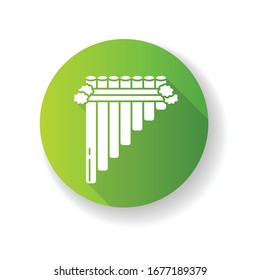 Siku green flat design long shadow glyph icon. Traditional peruvian wind musical instrument. Hispanic panpipes. Pan flute, zamponia. Folk instrument from Peru. Silhouette RGB color illustration