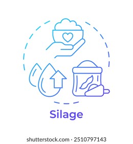 Ícone de conceito de gradiente azul de silagem. Pecuária, cultivo agrícola. Forragem de gado. Ilustração de linha de forma redonda. Ideia abstrata. Design gráfico. Fácil de usar em infográfico, apresentação