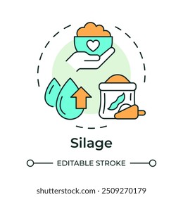 Ícone de conceito de várias cores de silagem. Pecuária, cultivo agrícola. Forragem de gado. Ilustração de linha de forma redonda. Ideia abstrata. Design gráfico. Fácil de usar em infográfico, apresentação