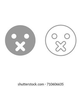 Silence emoticon grey set icon .