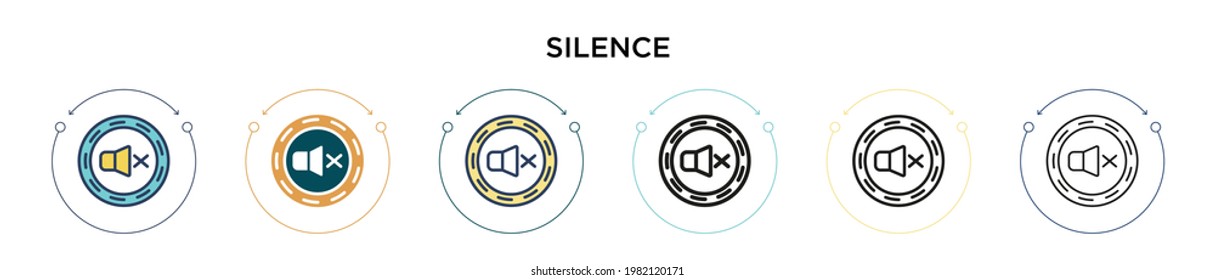 Silence icon in filled, thin line, outline and stroke style. Vector illustration of two colored and black silence vector icons designs can be used for mobile, ui, web