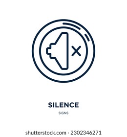 silence icon from signs collection. Thin linear silence, sound, mute outline icon isolated on white background. Line vector silence sign, symbol for web and mobile