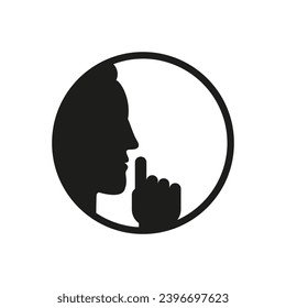 Silence icon. Symbol of a man with a finger near his mouth. Vector illustration.