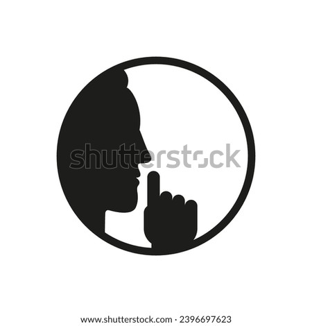 Silence icon. Symbol of a man with a finger near his mouth. Vector illustration.