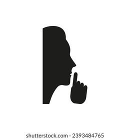 Silence icon. Symbol of a woman with a finger near his mouth. Vector illustration.