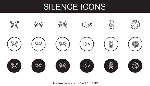 silence icons set. Collection of silence with ears, mute, door hanger, silent. Editable and scalable silence icons.