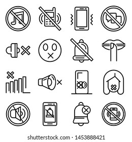 Silence icons set. Outline set of silence vector icons for web design isolated on white background