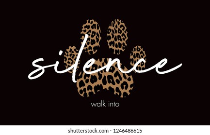 silence leopard texture. leopard paw on black background. leopard t-shirt design fashion. vector. walk into leopard