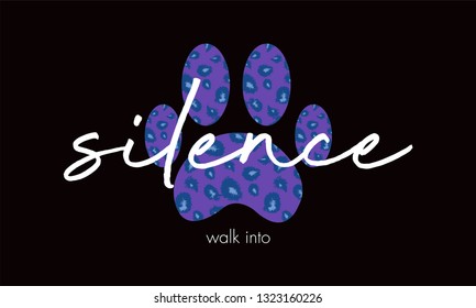 silence leopard texture. leopard paw on black background. leopard t-shirt design fashion. vector. walk into leopard