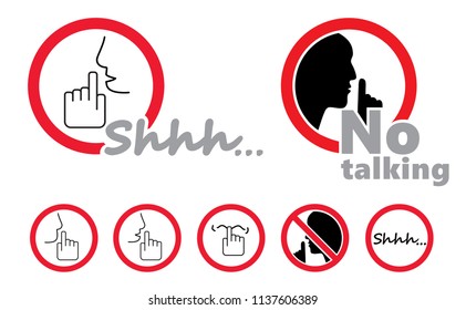 Silence no speaking, no talking, shhh. No Ban stop. Voice zzz sign silhouette please be quiet silent finger over lips sound off flat icon no speech shhh mute mouth hand stop forbad Caution, psssst