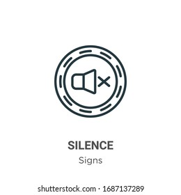 Silence outline vector icon. Thin line black silence icon, flat vector simple element illustration from editable signs concept isolated stroke on white background