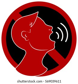 Silence please sign. Bright red silhouette on a black background.