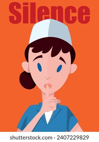 Silence Poster: Nurse Gesturing Silence with Finger on Lips - Enslish