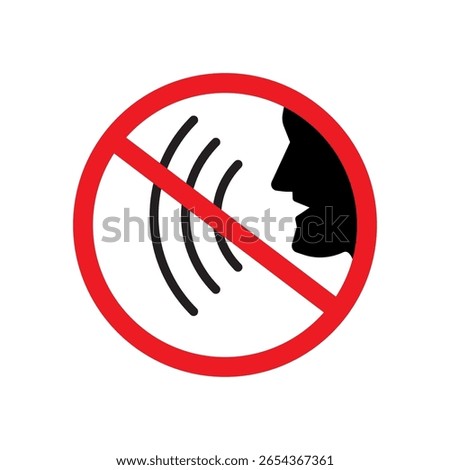 Silence prohibition icon. Red circle slash. Sound waves blocked. Vector speech ban.