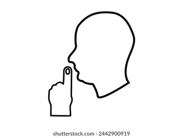 Silence sign icon with face and finger.