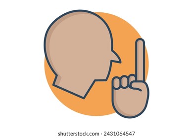 silence sign language. Silent Shh sign in with diverse hands, conveying quietness. flat line icon style. element illustration