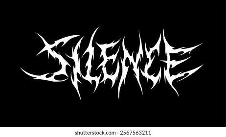 Silence text typography vector in a striking and intense dark metal font style for t-shirt print apparel, sticker, poster, logo and more