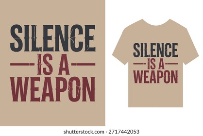 Silêncio é um texto de arma em uma camiseta e impressão quadrada isolada no fundo branco