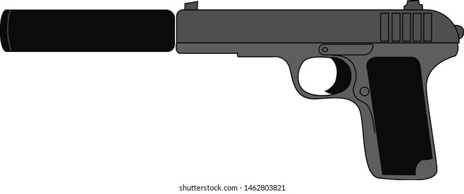 Pistola silenciada, ilustração, vetor sobre fundo branco.