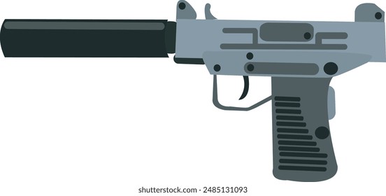 Ilustración vectorial de pistola silenciada. Dibujo de armas
