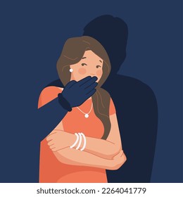 Silenced woman. Women violence gender abusing concept, censored girl or criminal kidnapping victim, female against silence and domestic abuse, quiet expressions vector illustration of silence woman