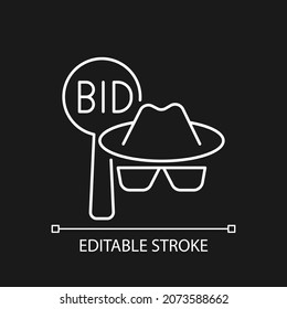 Silent auction linear icon for dark theme. Fundraising. Nonprofit organization charity occasion. Thin line customizable illustration. Isolated vector contour symbol for night mode. Editable stroke